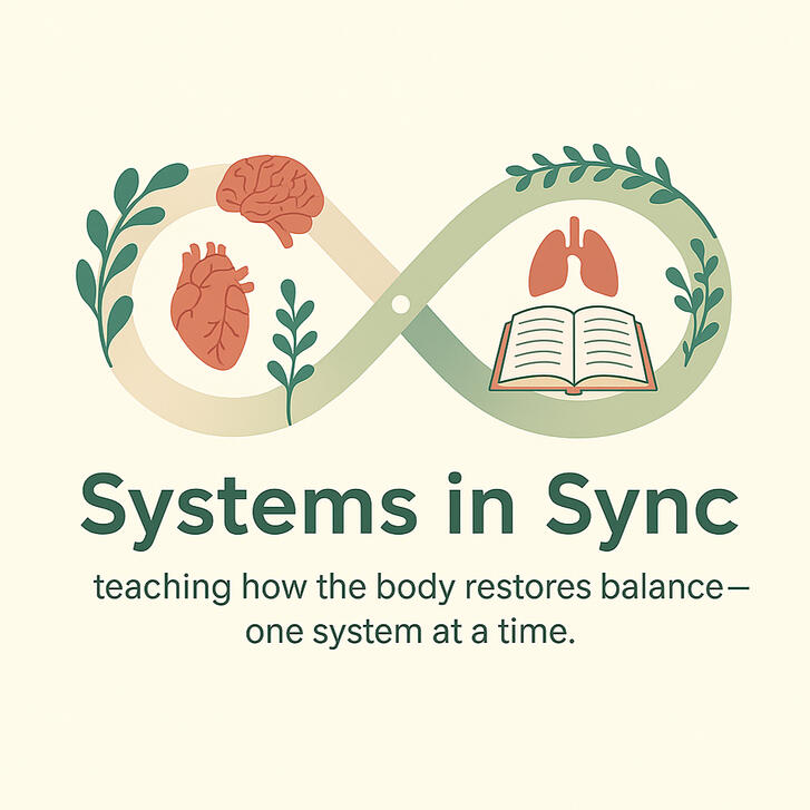 Systems in Sync logo Systems in Sync logo with tagline teaching how the body restores balance